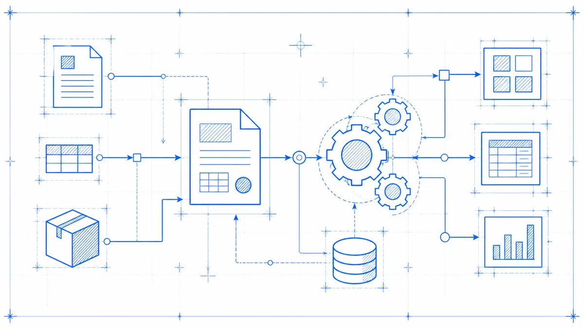 Blueprint drawing of connected business automation workflows