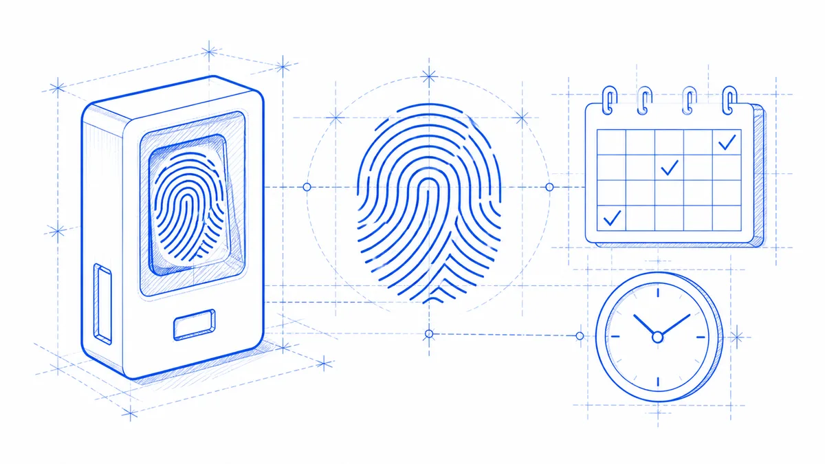 Blueprint drawing of a fingerprint attendance system