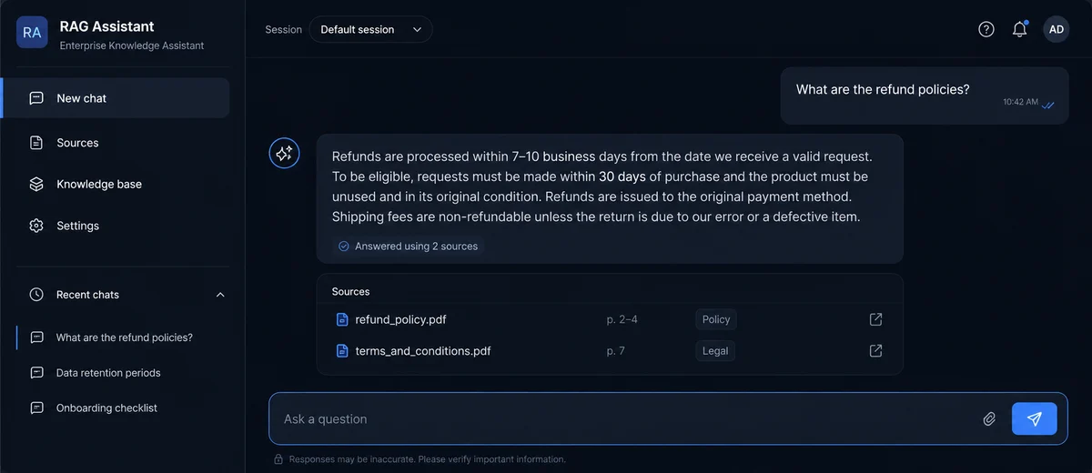 AI RAG Assistant interface