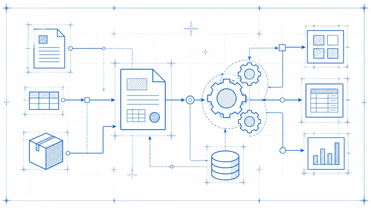 Blueprint drawing of connected business automation workflows